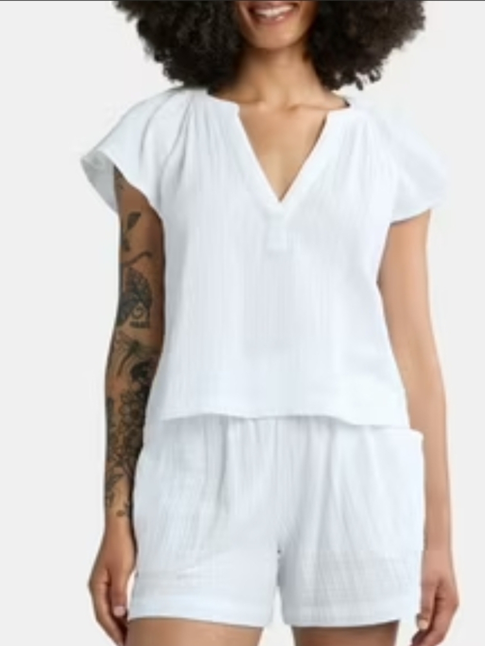 *NWT*Time and Tru Double Cloth Gauze V-Neck Top & Shorts Set Large